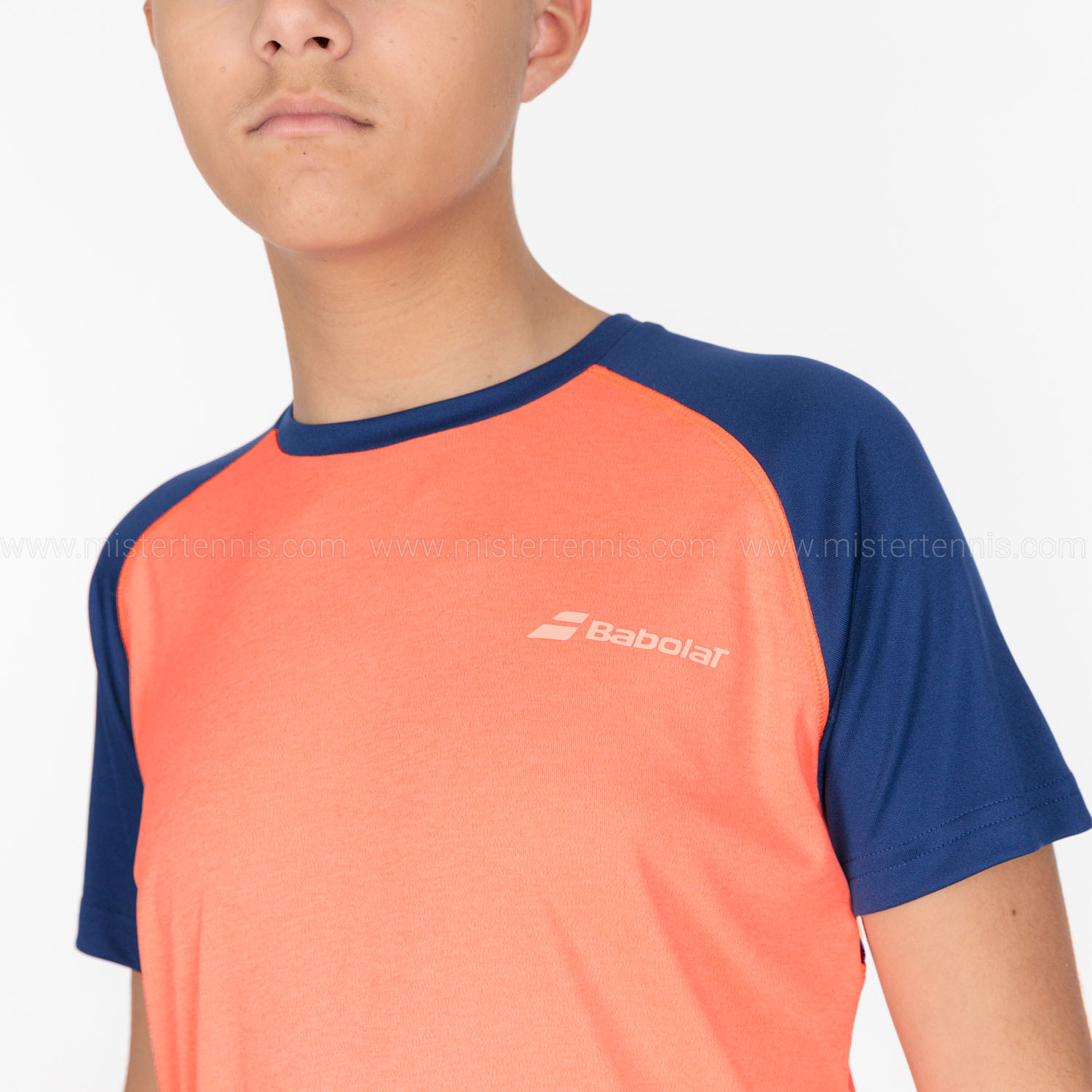 Babolat Play Crew T-Shirt Boy - Fluo Strike/Estate Blue
