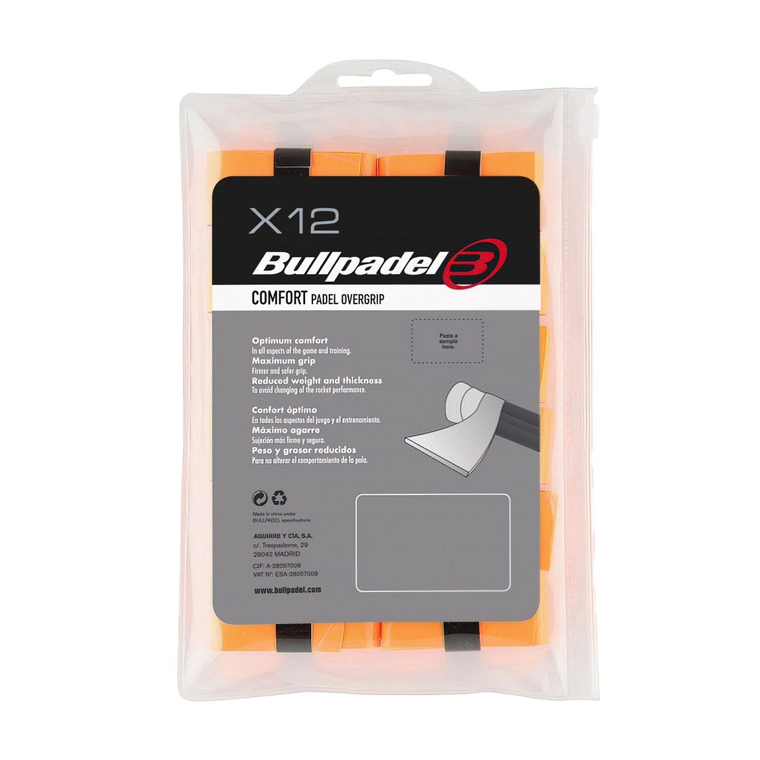 Bullpadel GB-1600 Comfort x 12 Overgrip - Naranja Fluor