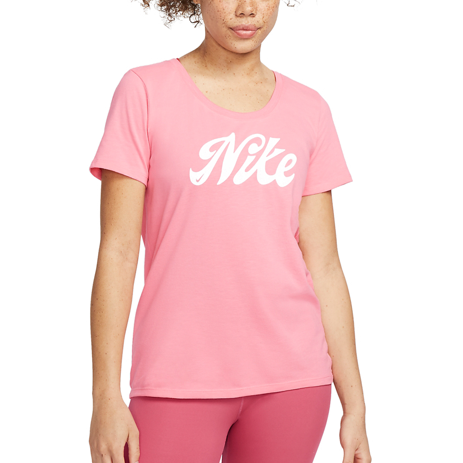 Nike Dri-FIT Script T-Shirt - Coral Chalk/White