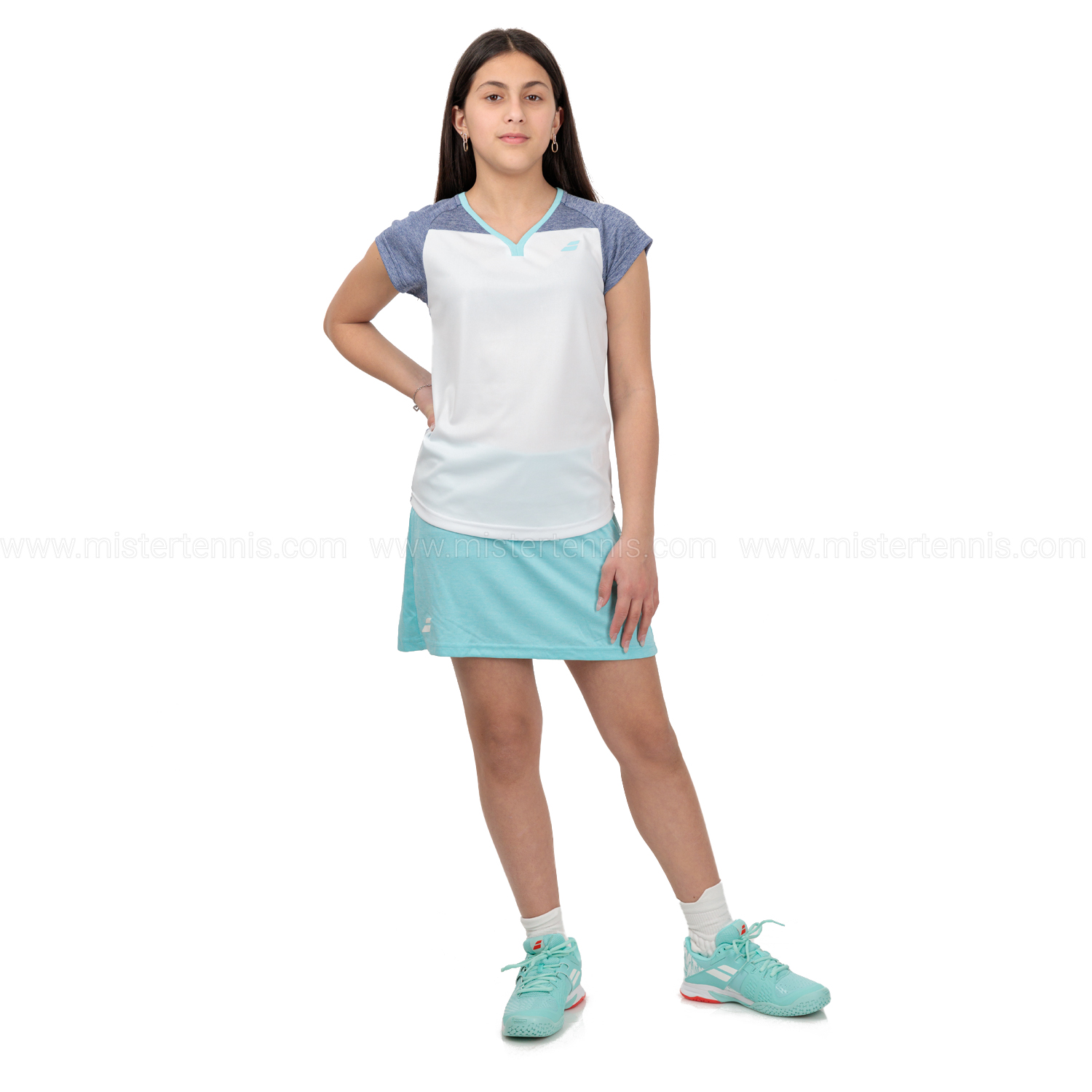 Babolat Play Cap Camiseta Niña - White/Blue Heather