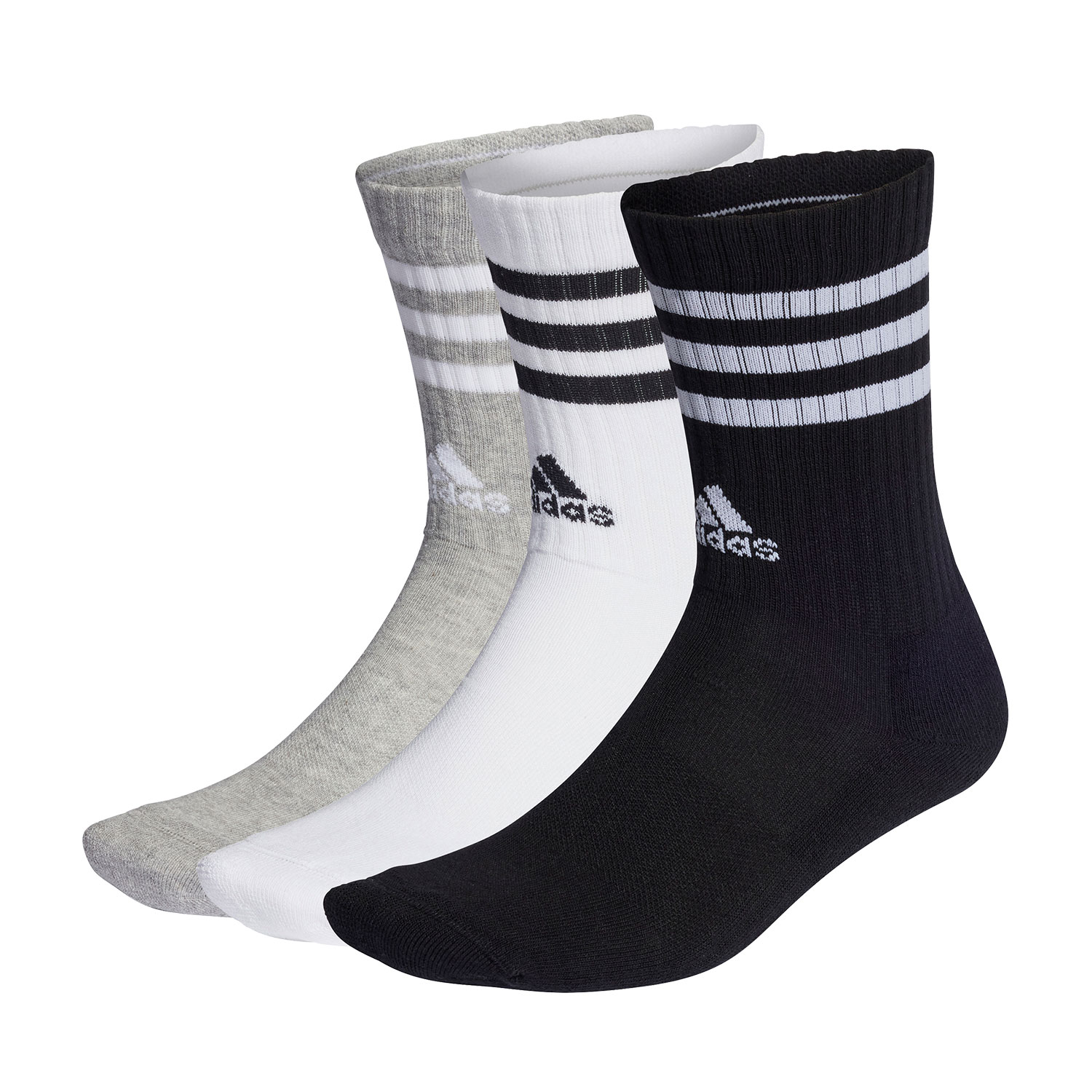adidas 3 Stripes Cushioned x 3 Socks - Medium Grey Heather/White/Black