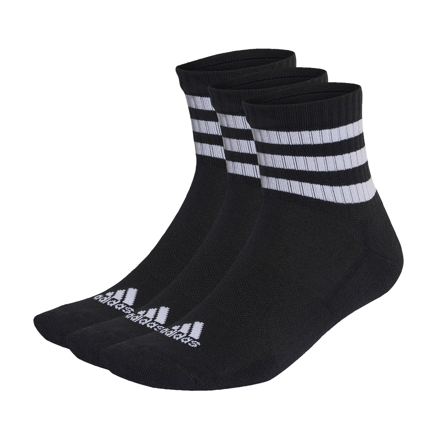 adidas 3 Stripes Cushioned x 3 Socks - Black/White