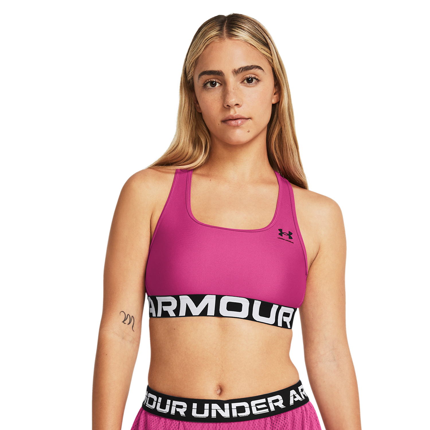 Under Armour HeatGear Authentics Mid Sports Bra - Astro Pink/Black