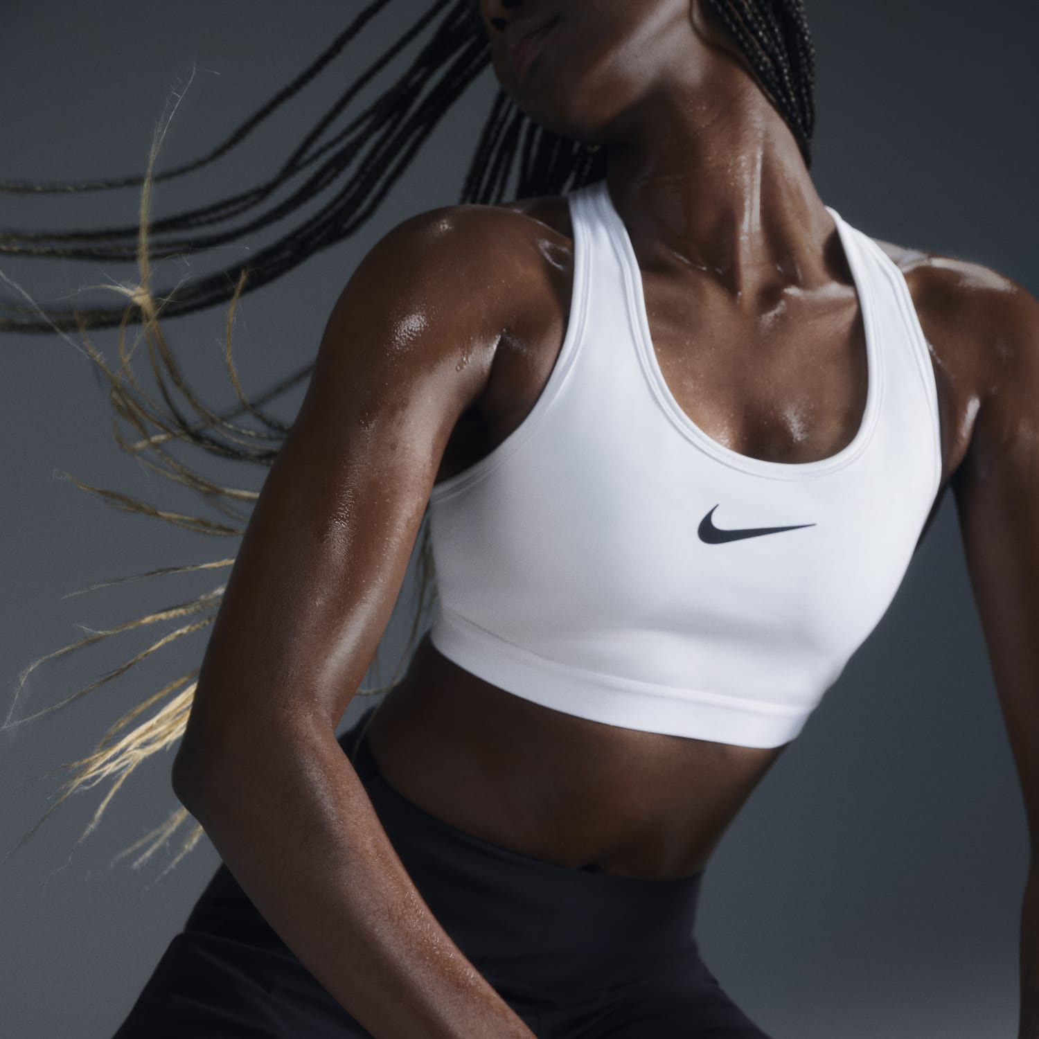 Nike Swoosh Logo Sports Bra - White/Black