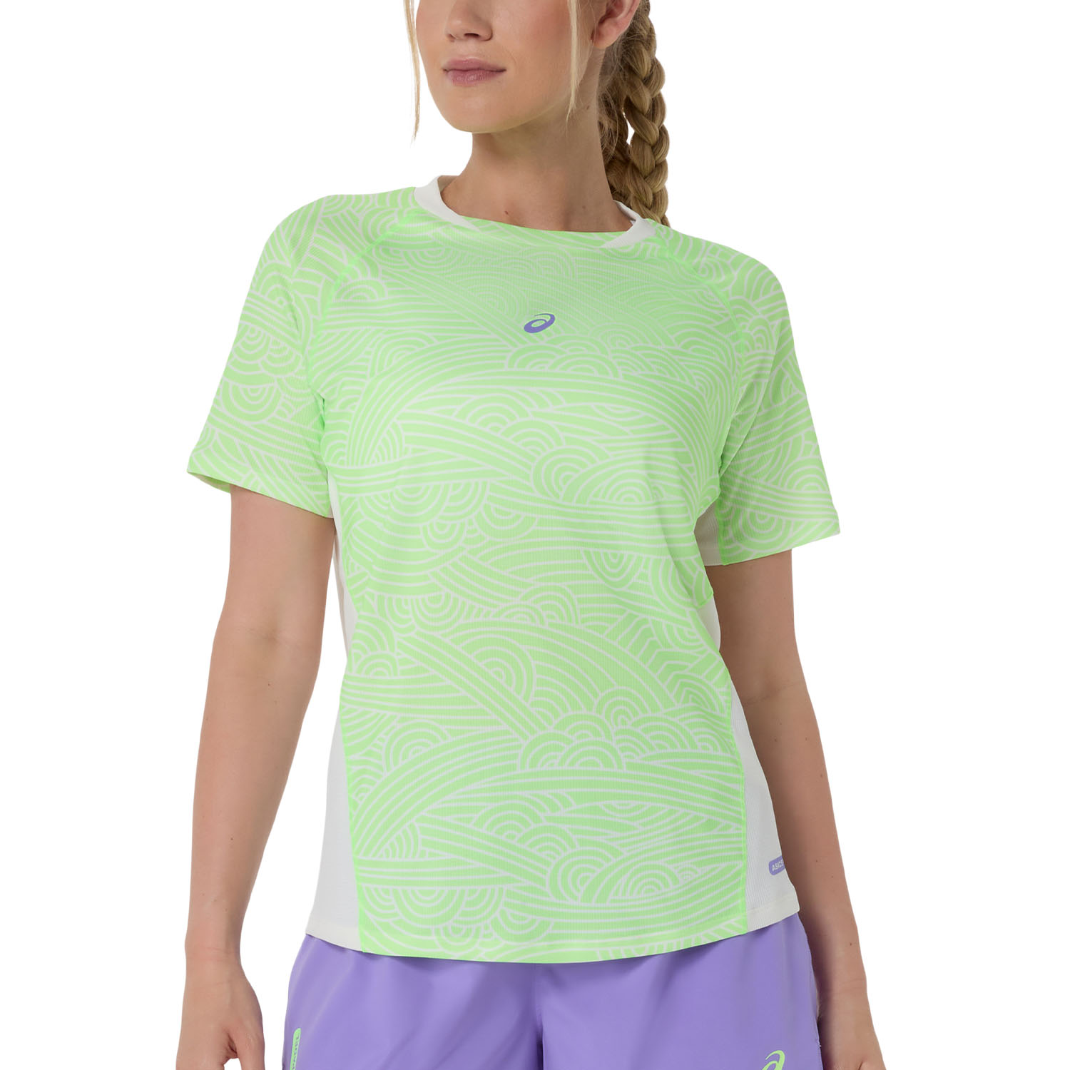 ASICS Court All Over Print T-Shirt - Cream/Illuminate Green