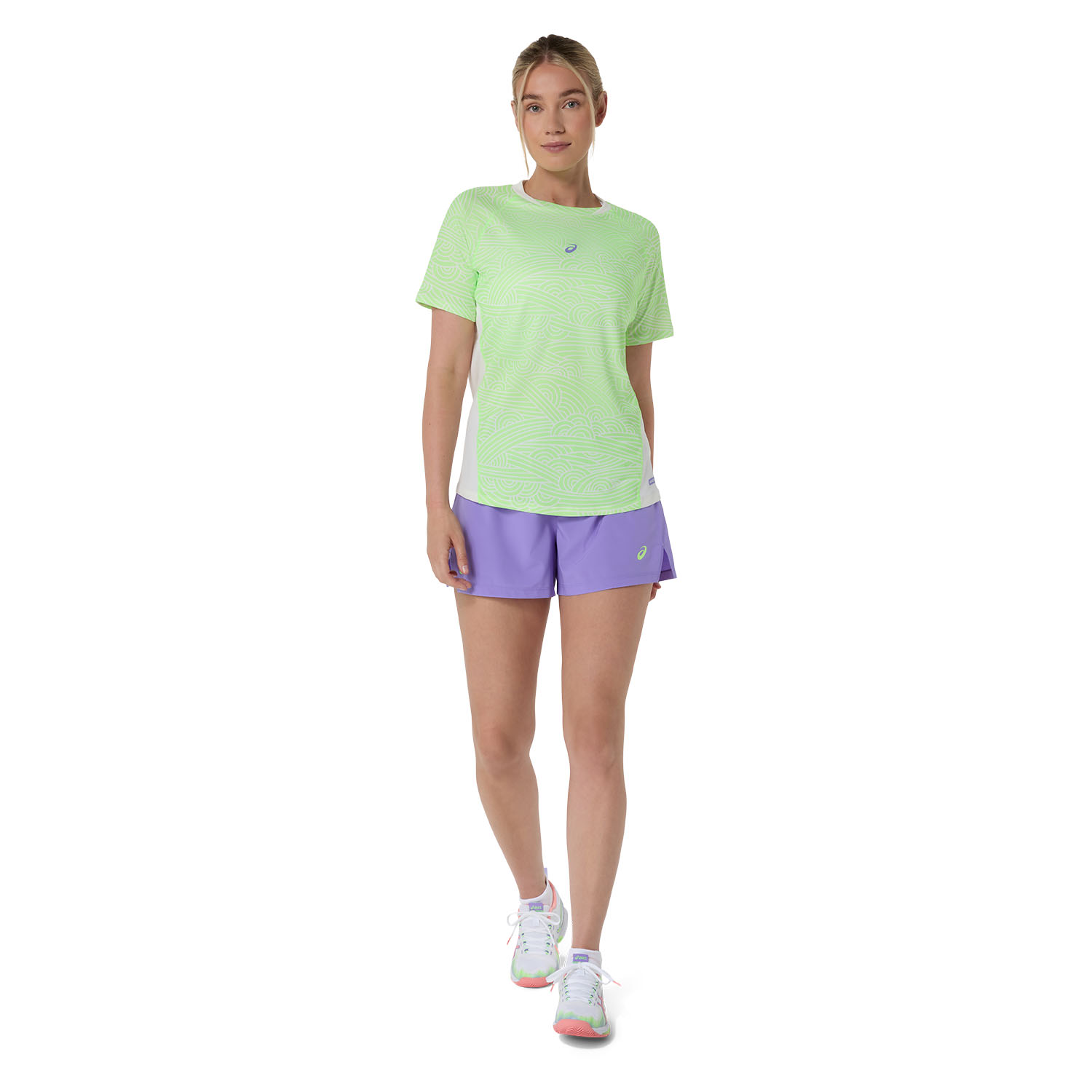 ASICS Court All Over Print T-Shirt - Cream/Illuminate Green