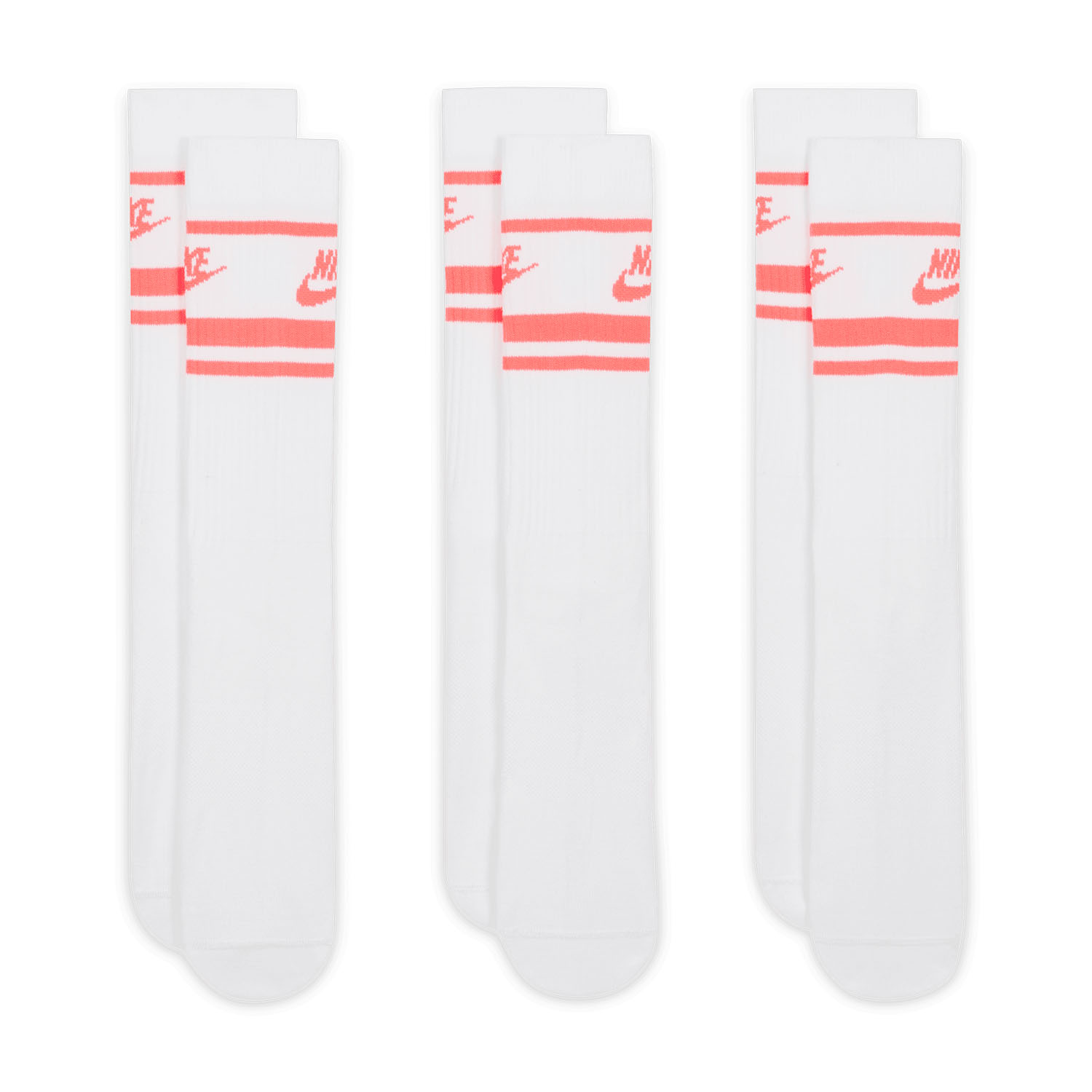 Nike Sportswear Everyday Essential x 3 Calze - White/Hot Punch