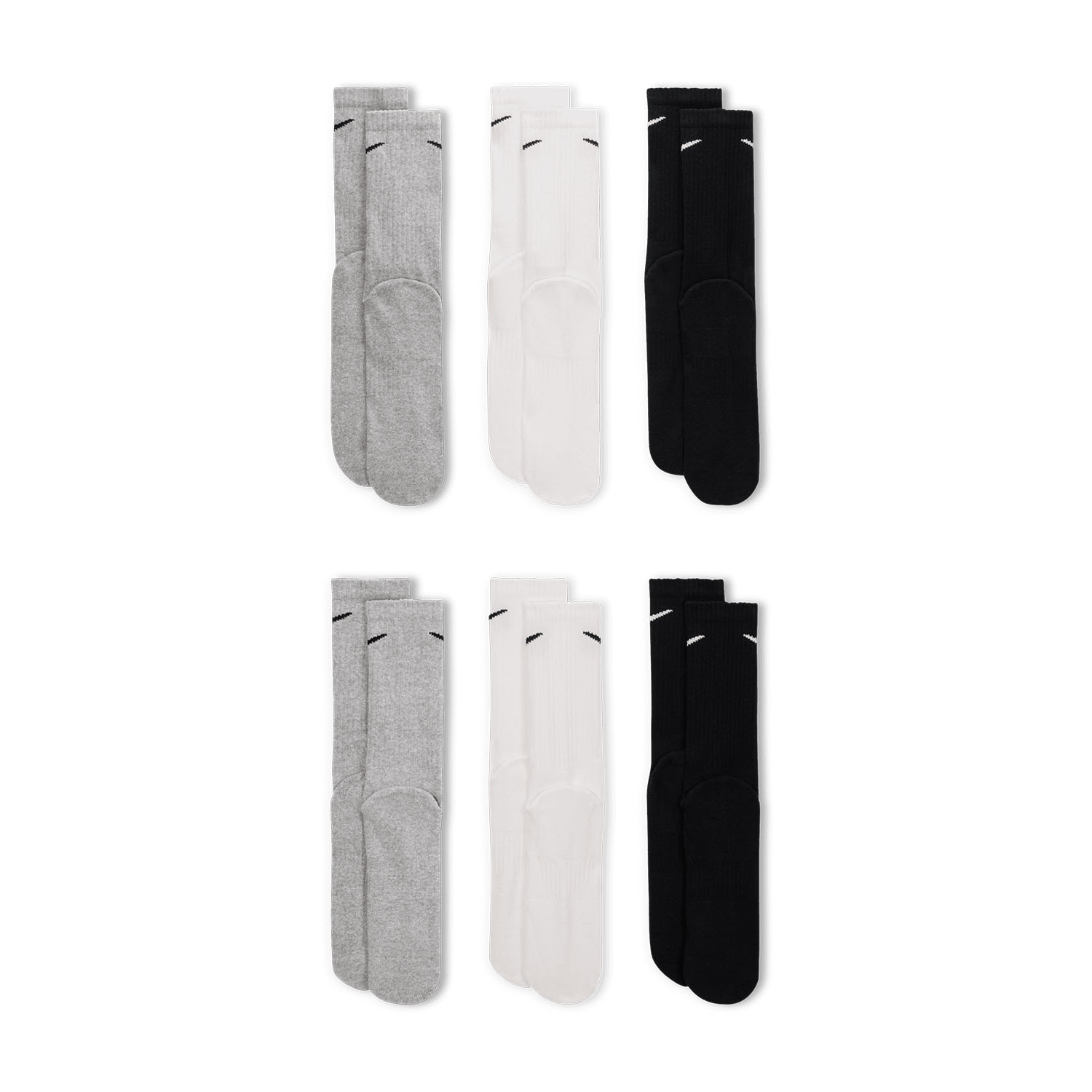 Nike Everyday Cushion Crew x 6 Calcetines - Black/Grey/White