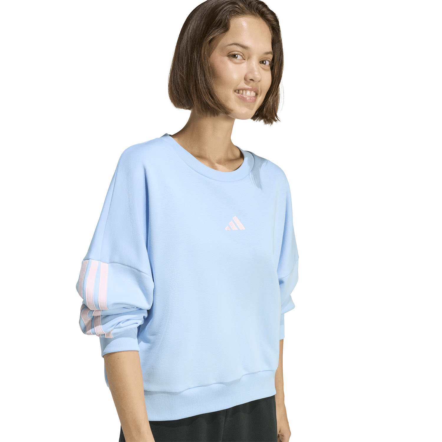 adidas 3 Stripes Sweatshirt - Glow Blue/Clear Pink