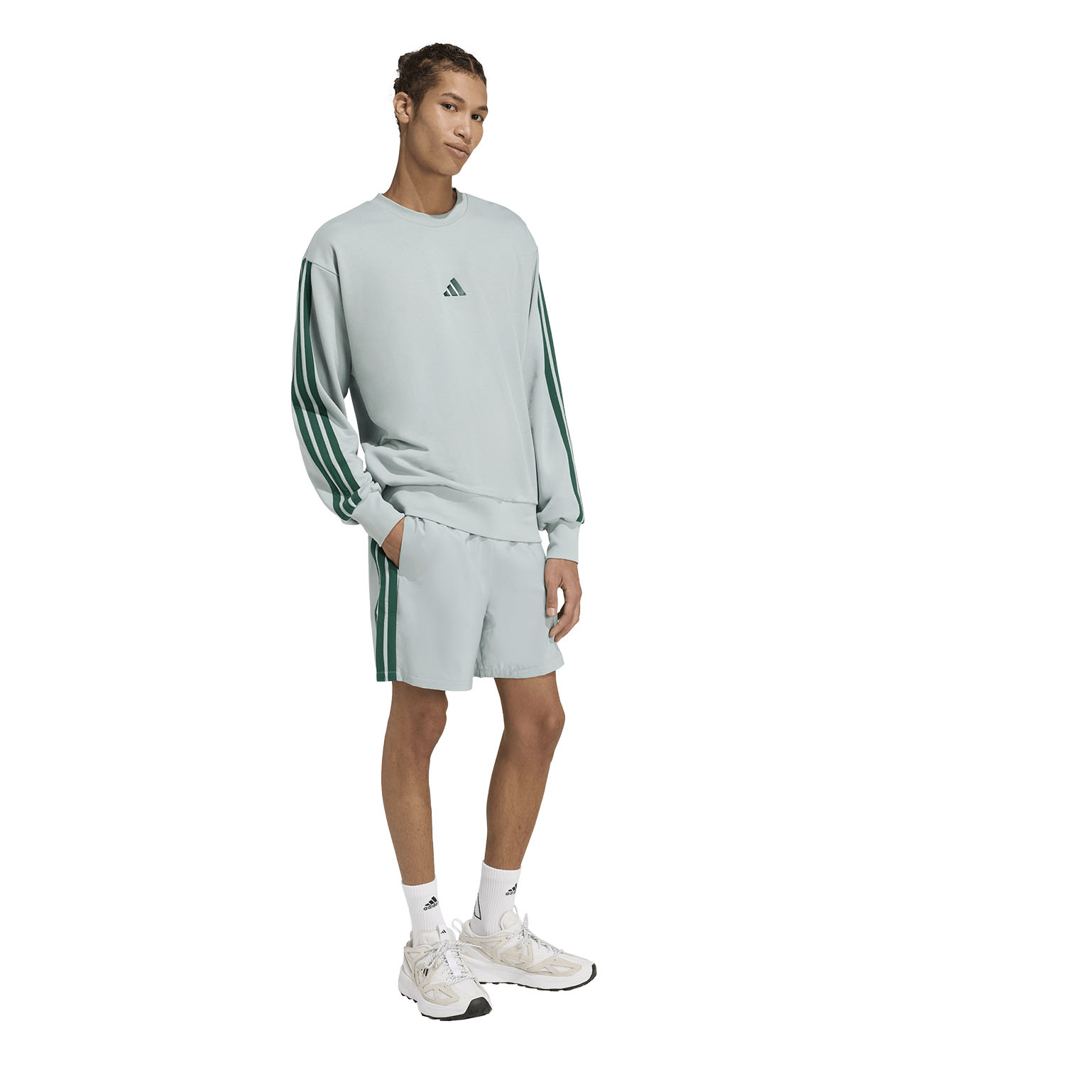 adidas Essentials 3 Stripes Sudadera - Wonder Sage/Collegiate Green