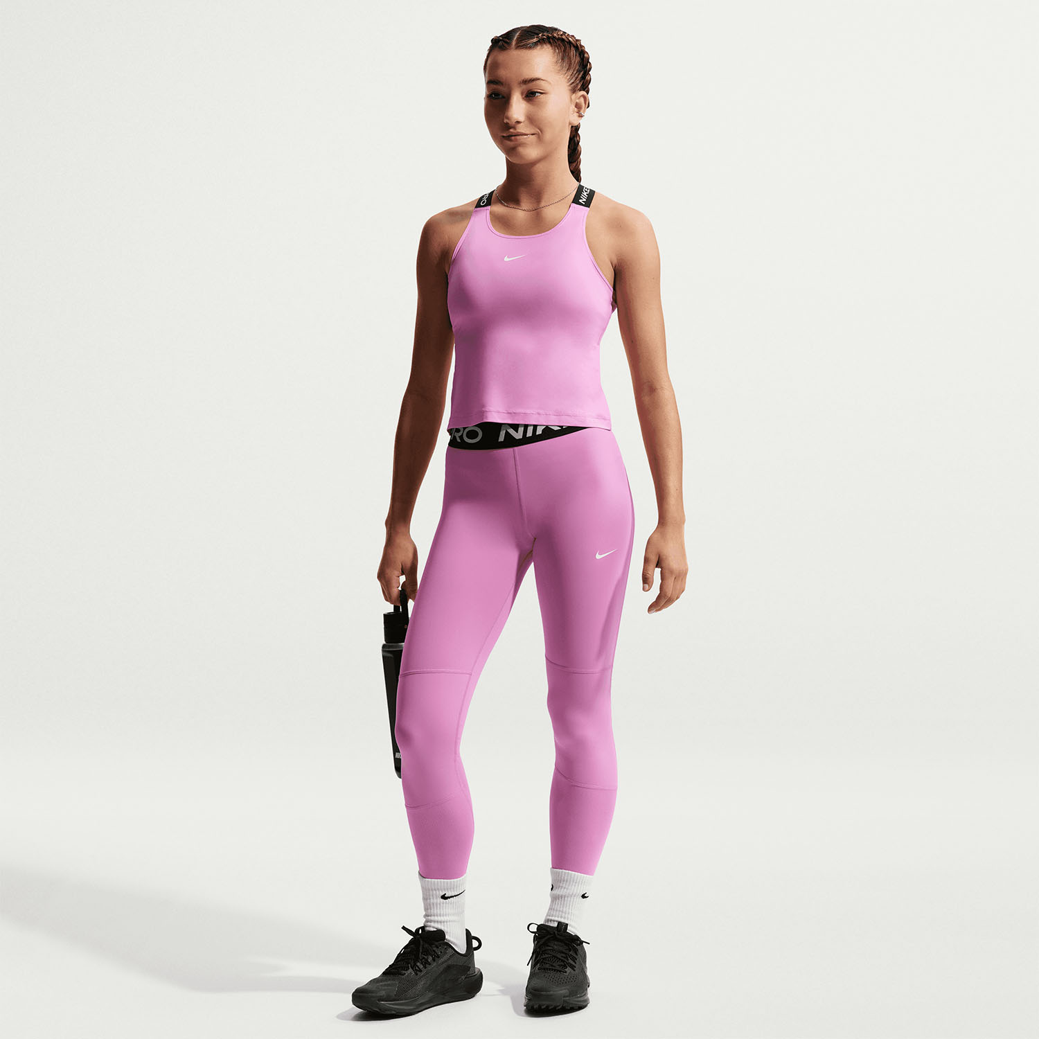 Nike Pro Dri-FIT Canotta Bambina - Light Magenta/Black/White