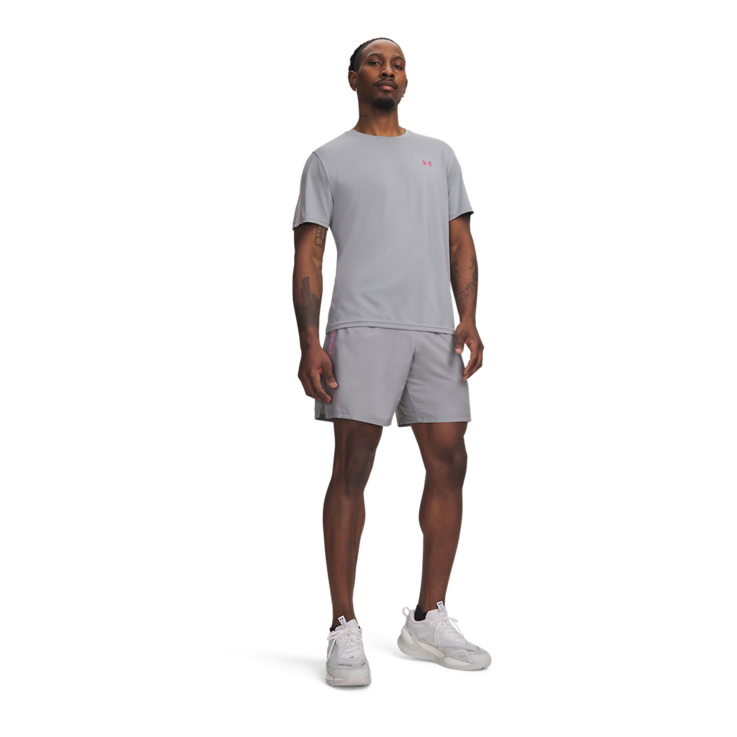 Under Armour Woven Split 9in Shorts - Steel/Pink Frenzy