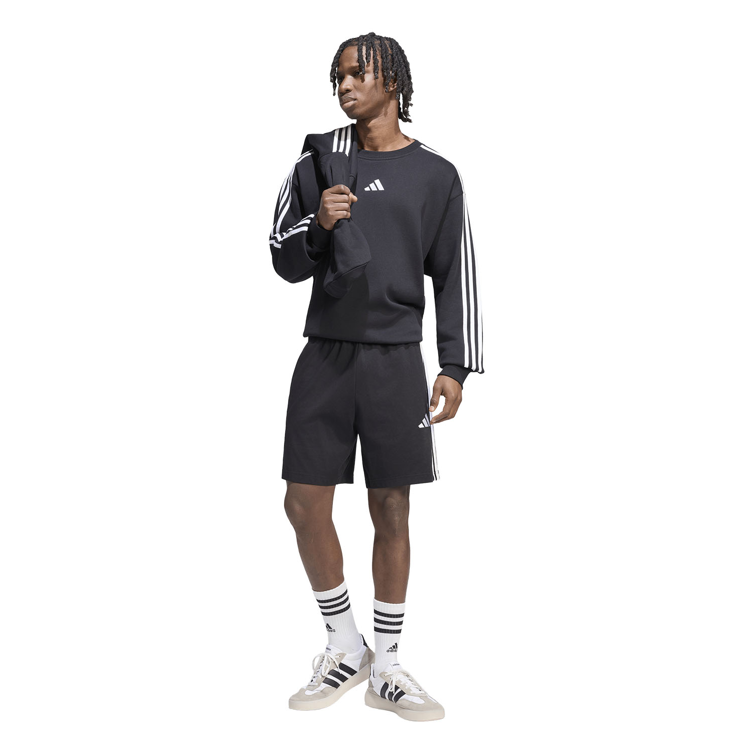 adidas Essentials 3 Stripes 7in Shorts - Black/White