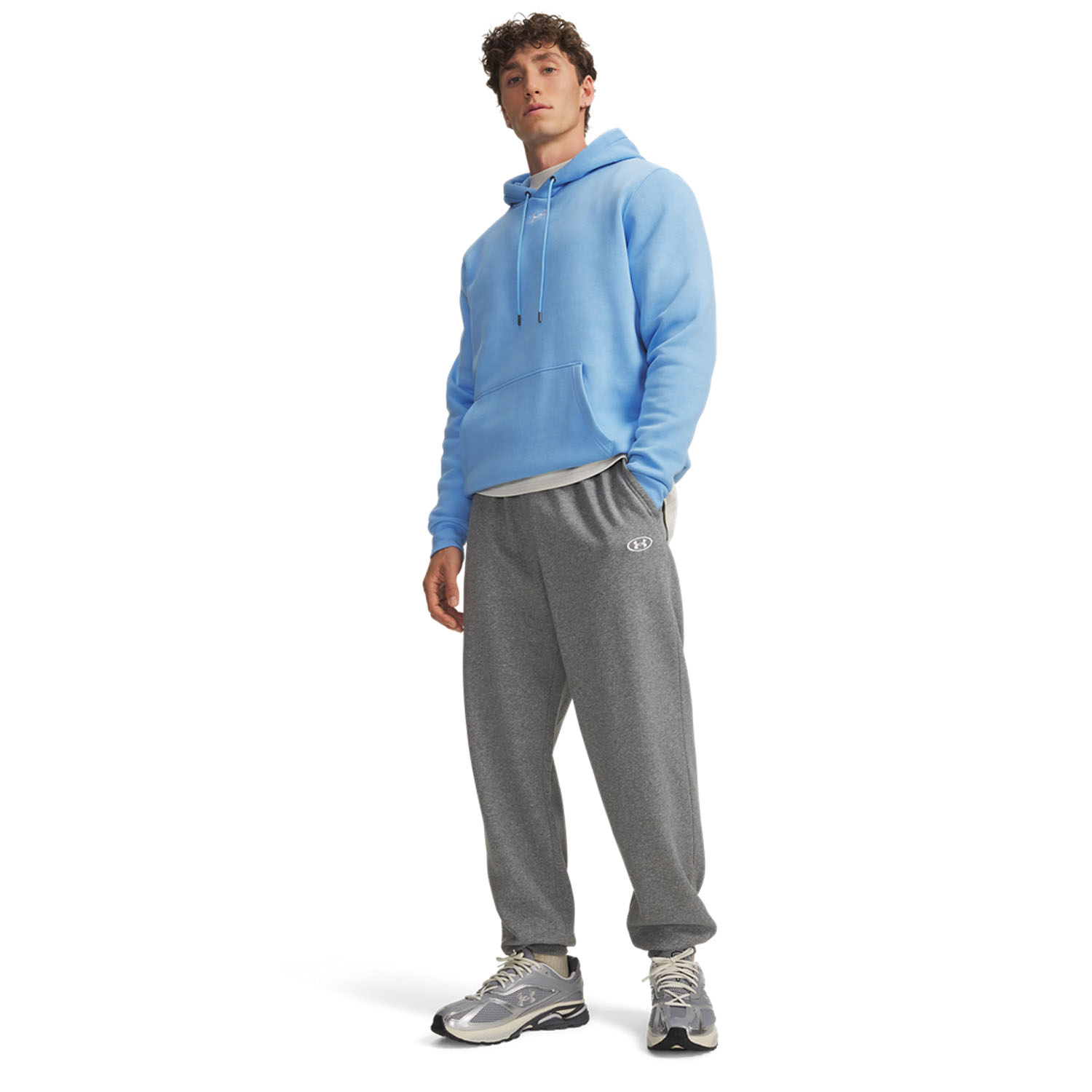 Under Armour Rival Fleece Pro Pantalones - Castlerock Light Heather/White