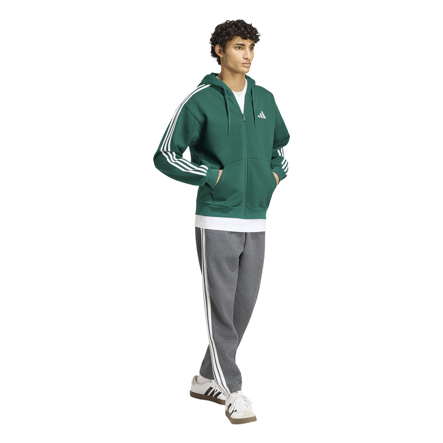 adidas Essentials 3 Stripes Print Felpa - Collegiate Green/Off White