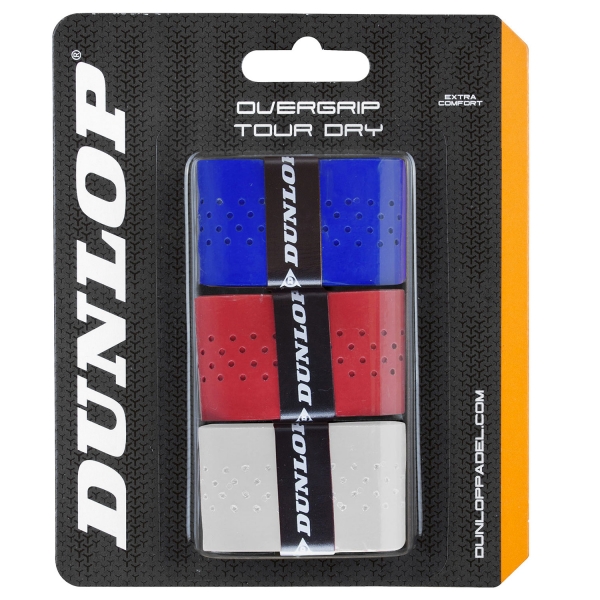 Padel Overgrip Dunlop Tour Dry x 3 Overgrip  White/Red/Blue 623809