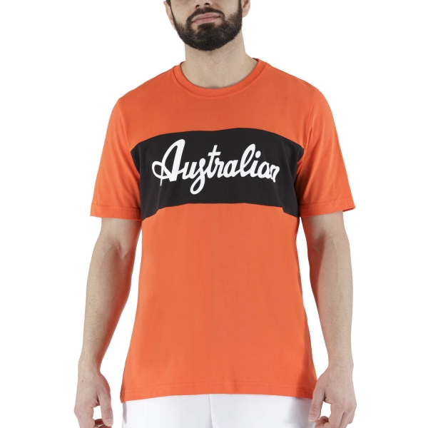 Men's T-Shirt Padel Australian Print TShirt  Lava Red/Black LSUTS0004149