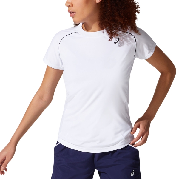 Women's Padel T-Shirt and Polo Asics Court TShirt  Brilliant White 2042A157100