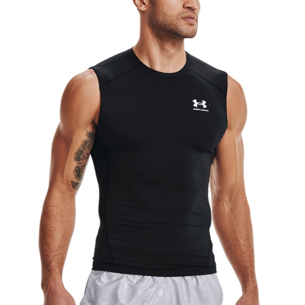 Maglietta Padel Uomo Under Armour HeatGear Compression Canotta  Black/White 13615220001