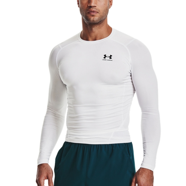 Men's Padel Shirt and Hoody Under Armour HeatGear Compression Shirt  White/Black 13615240100