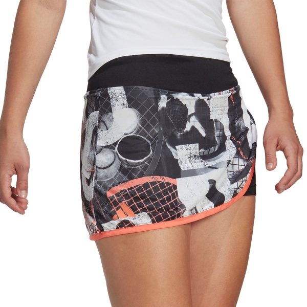 Falda y Shorts Padel Mujer adidas Club Graphic Falda  White/Black/Coral Fusion HR6493