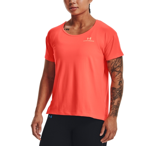 Women's Padel T-Shirt and Polo Under Armour Rush Energy Core TShirt  After Burn/White 13656830877