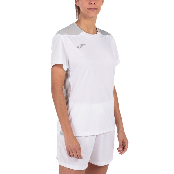 Women's Padel T-Shirt and Polo Joma Championship VI Logo TShirt  White/Grey 901265.211