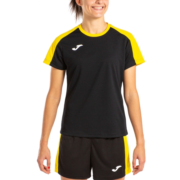 Women's Padel T-Shirt and Polo Joma Eco Championship Logo TShirt  Black/Yellow 901690.109