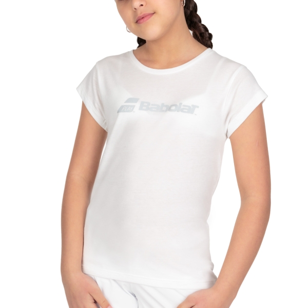 Girl's Padel Tanks and Shirts Babolat Exercise TShirt Girl  White 4GP14411000