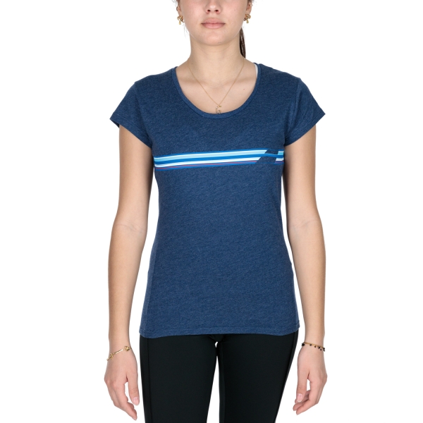 Women's Padel T-Shirt and Polo Babolat Exercise Stripes TShirt  Estate Blue Heather 4WS224424005