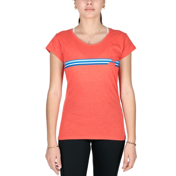 Women's Padel T-Shirt and Polo Babolat Exercise Stripes TShirt  Poppy Red Heather 4WS224425054