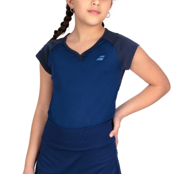 Girl's Padel Tanks and Shirts Babolat Play Cap TShirt Girl  Estate Blue 3GP10114000