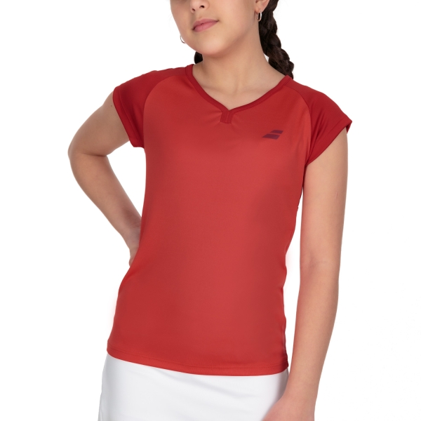 Girl's Padel Tanks and Shirts Babolat Play Cap TShirt Girl  Tomato Red 3GP10115027