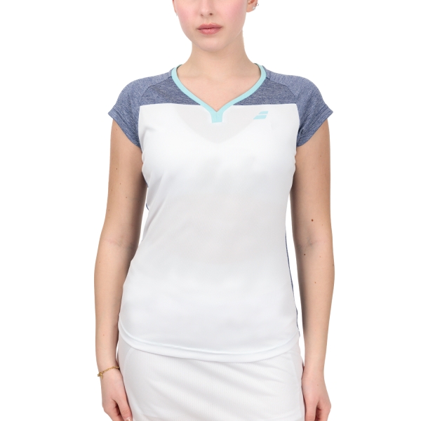 Women's Padel T-Shirt and Polo Babolat Play Cap TShirt  White/Blue Heather 3WTE0111079