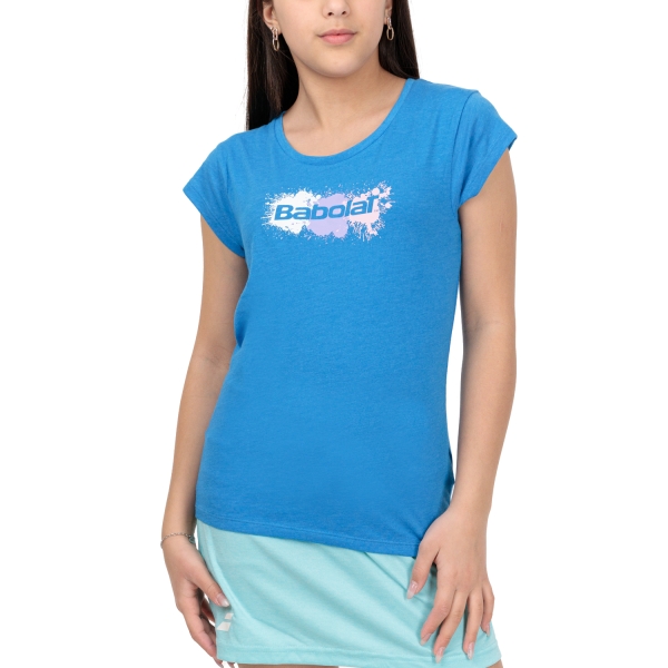 Girl's Padel Tanks and Shirts Babolat Exercise TShirt Girl  French Blue Heather 4GS234444107