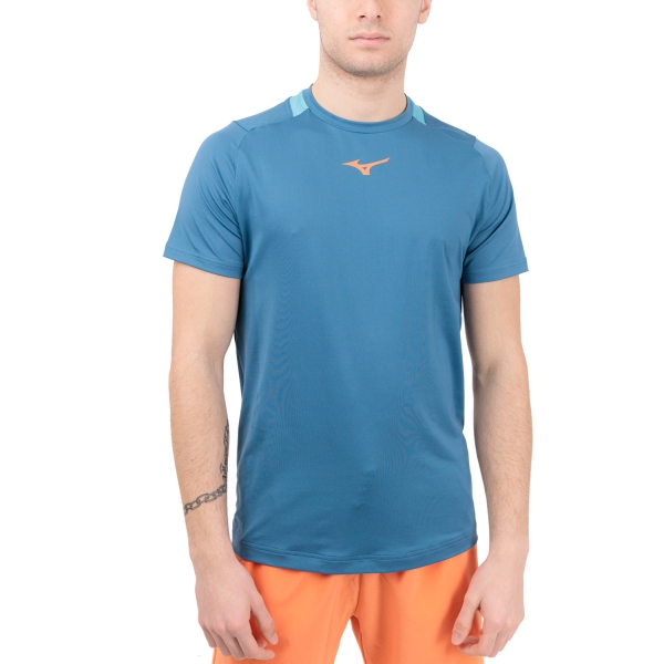 Men's T-Shirt Padel Mizuno Logo TShirt  Blue Ashes 62GAA00117