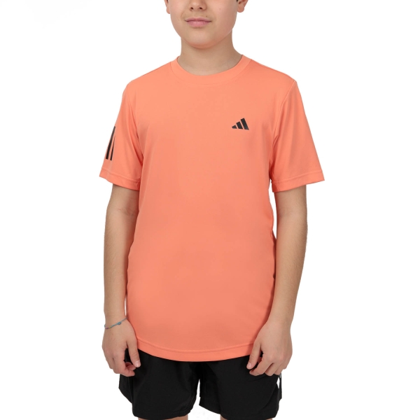 Boy's Padel Polos and Shirt adidas Club 3 Stripes TShirt Boy  Semi Coral Fusion HR4288