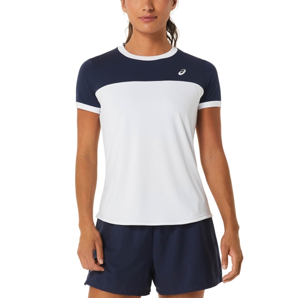 Women's Padel T-Shirt and Polo Asics Court TShirt  Brilliant White/Midnight 2042A262102