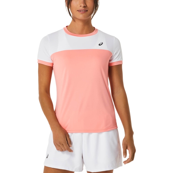Women's Padel T-Shirt and Polo Asics Court TShirt  Guava/Brilliant White 2042A262701