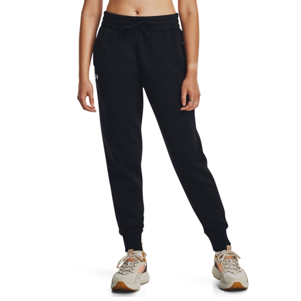 Women's Padel Pants and Tights Under Armour Rival Fleece Pants  Black/White 13794380001