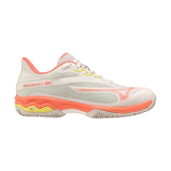 Women's Padel Shoes Mizuno Wave Exceed Light 2 Clay  Snow White/Fusion Coral/Sulphur Spring 61GC232155