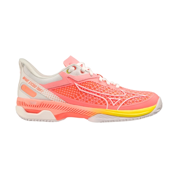 Women's Padel Shoes Mizuno Wave Exceed Tour 5 Clay  Candy Coral/Snow White/Neon Flame 61GC227556