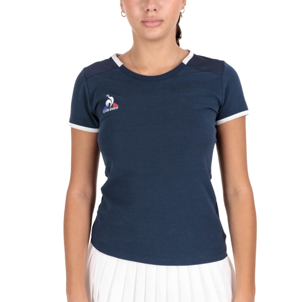 Women's Padel T-Shirt and Polo Le Coq Sportif Court TShirt  Dress Blues/New Optical White 2320147
