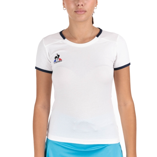 Women's Padel T-Shirt and Polo Le Coq Sportif Court TShirt  New Optical White/Dress Blues 2320148