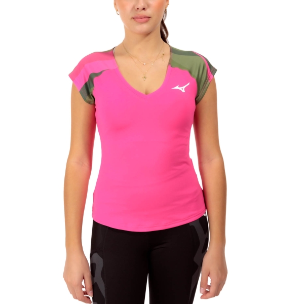 Women's Padel T-Shirt and Polo Mizuno Release Printed TShirt  Pink Glo 62GAA70065