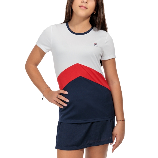 Girl's Padel Tanks and Shirts Fila Aurelia TShirt Girl  White/Navy FJL231130E0151