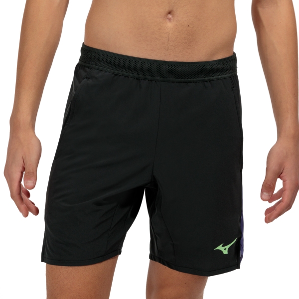 Men's Padel Shorts Mizuno Release Amplify 8in Shorts  Black/Techno Green 62GBA50096