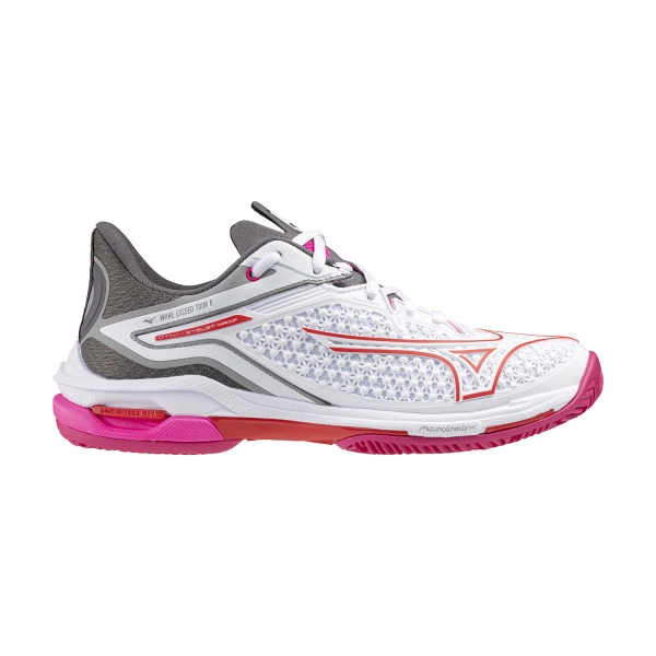 Women's Padel Shoes Mizuno Wave Exceed Tour 6 All Court  White/Radiant Red/Quiet Shade 61GC247558