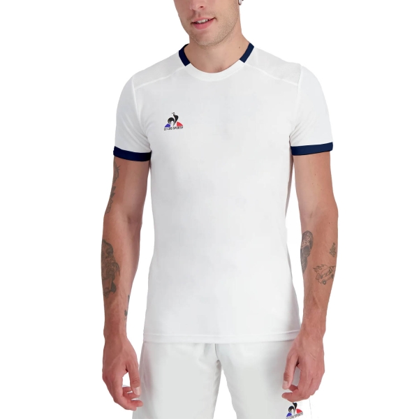 Camiseta Padel Hombre Le Coq Sportif Court Camiseta  New Optical White/Dress Blues 2320138