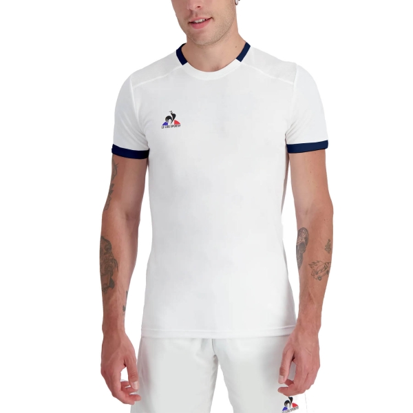 Camiseta Padel Hombre Le Coq Sportif Court Camiseta New Optical White/Dress Blues 2320138